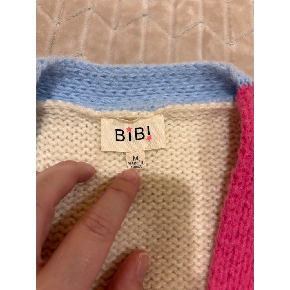 BiBi Kidcore Cardigan M Colorblock Patchwork Knit Dopamine Dressing Boho Sweater - Picture 11 of 14